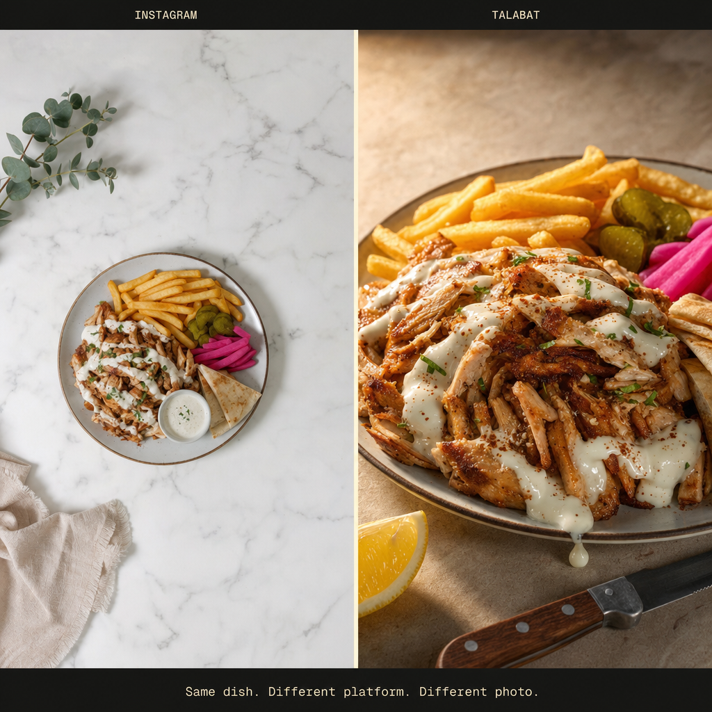 Same dish. Different platform. Different photo.